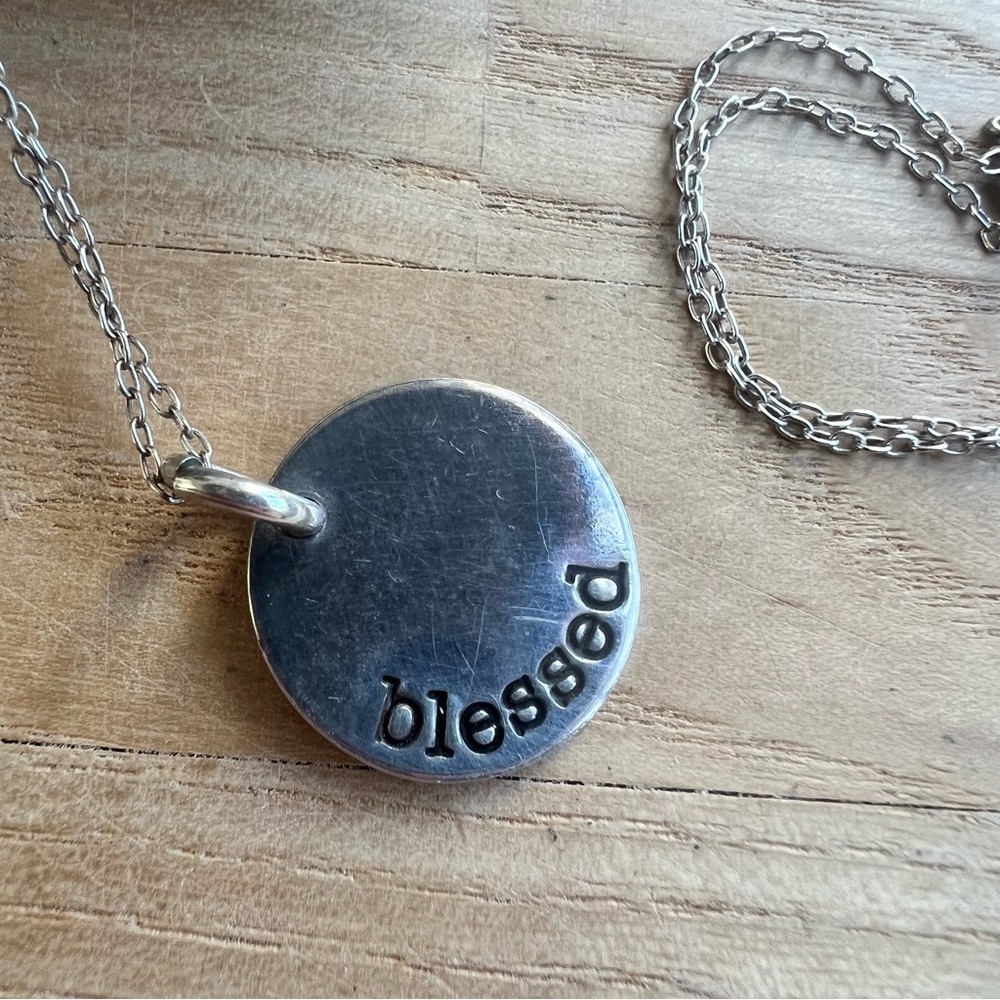 925 Sterling silver “blessed” stamped circle pendant necklace